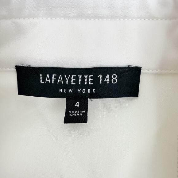 Lafayette 148 White Stretch Cotton Button Up Shirt Size 4 Preppy Long Sleeves - Picture 10 of 16